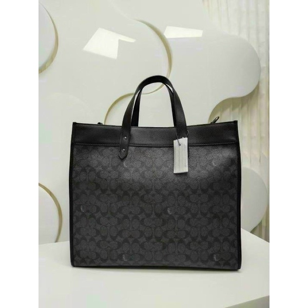 Túi Tote Nam Đeo Chéo Cao Cấp Da Thật Hoạ Tiết Canvas Size Đại Coach