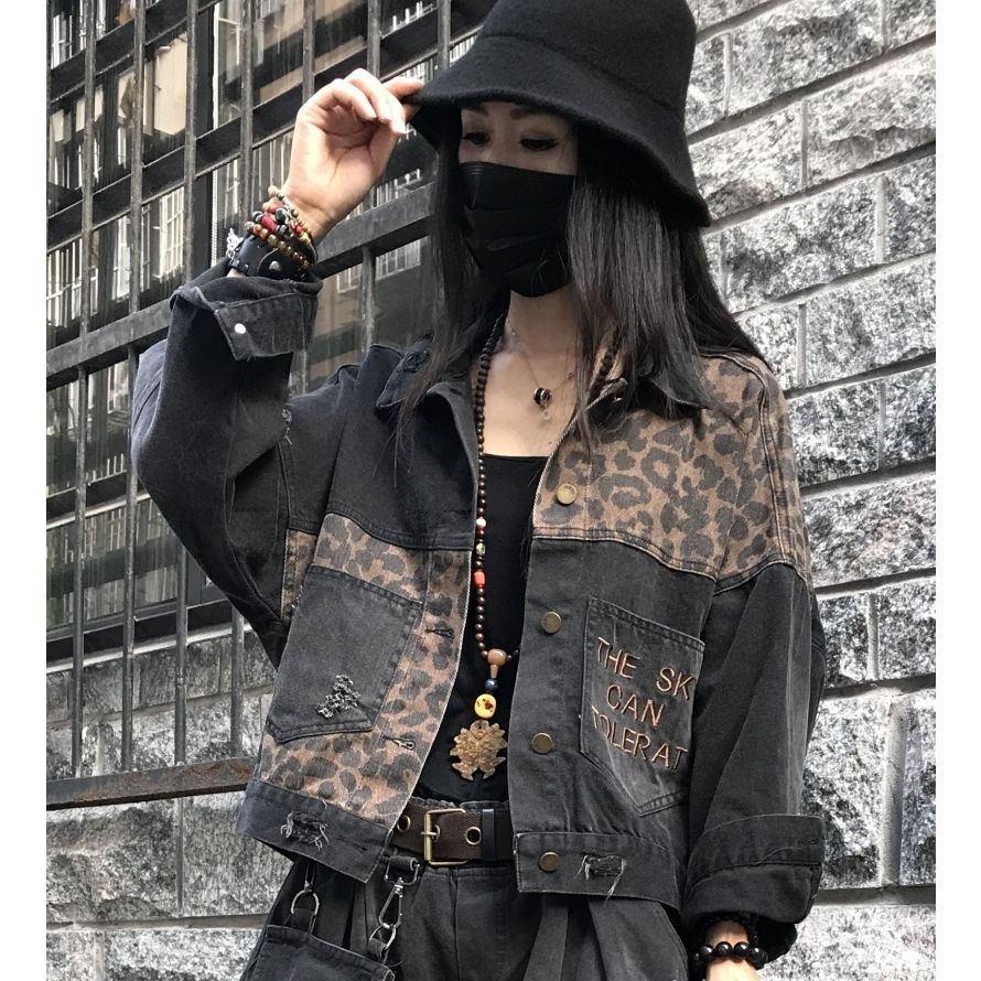 Bán Chạy Áo Khoác Denim Thêu Họa Tiết Da Báo Phong Cách Châu Âu Xuân Thu Mới Chải Kỹ Lỗ Ngắn Hợp Thời Trang Cho Nữ