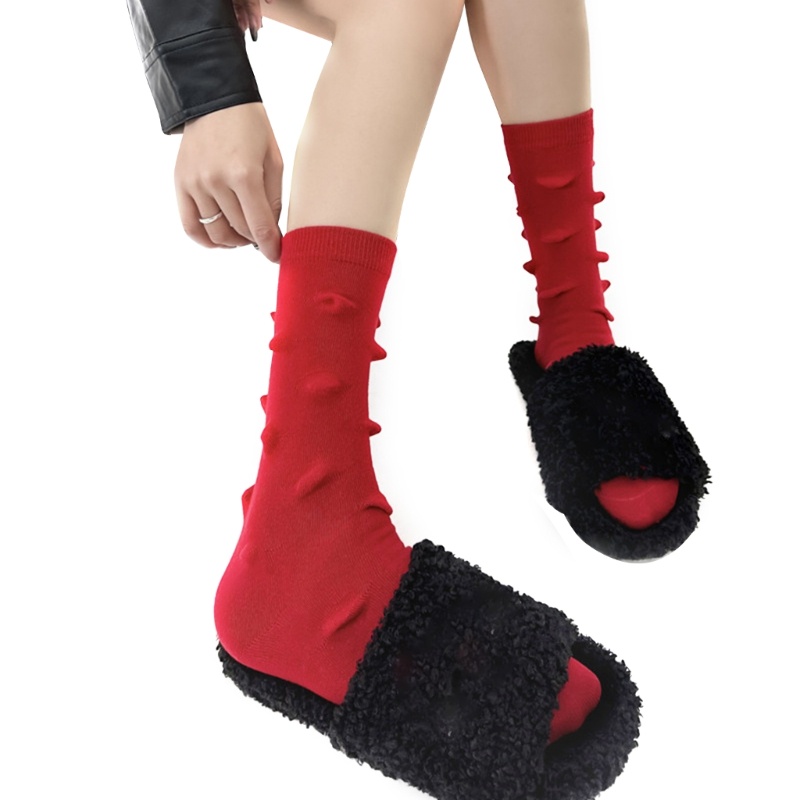 Xiangbao Vớ Cotton Dài Ngang Bắp Chân Màu Trơn Họa Tiết Nhím Gai 3D Thời Trang Harajuku Dễ Thương Dành Cho Bạn Nữ