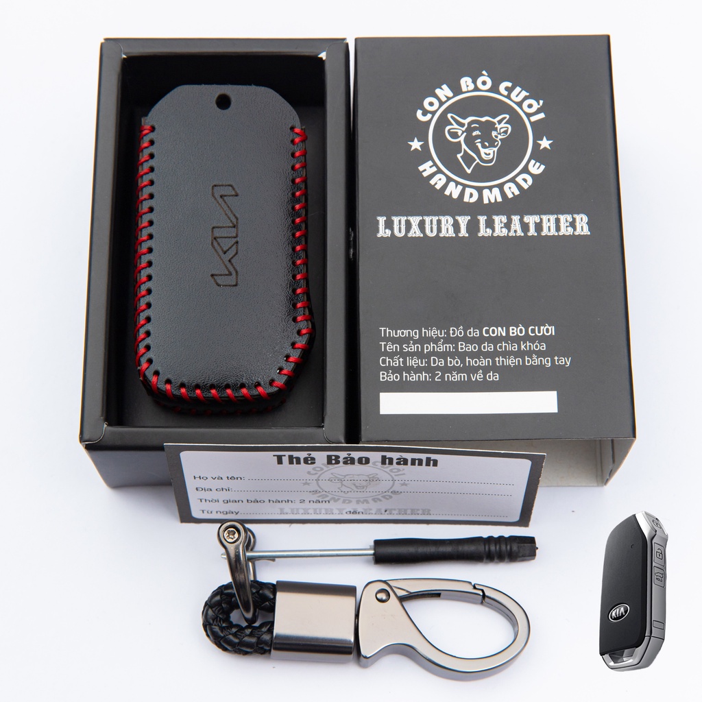 Bao Da Chìa Khoá Kia K3, Sorento, Spotage, 100% Da Thật, Khắc Tên & ĐT Chủ Xe, Nhiều màu