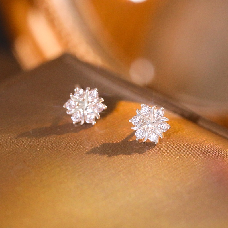 Khuyên tai JIUDUOLAN thiết kế bông hoa mạ bạc đính đá zircon sáng bóng thời trang Hàn Quốc dành cho nữ