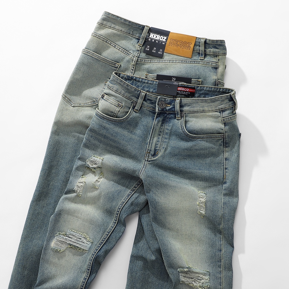 Quần jean slim nam chất vải denim wash dirty cao cấp, rách gối basic G03 Heboz (RÁCH) - 00001264