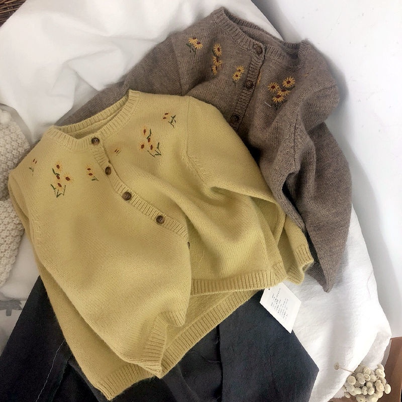 Áo Khoác Cardigan Dệt Kim Thêu Họa Tiết Phong Cách Hàn Quốc Thời Trang Mùa Xuân Mới Cho Bé Gái