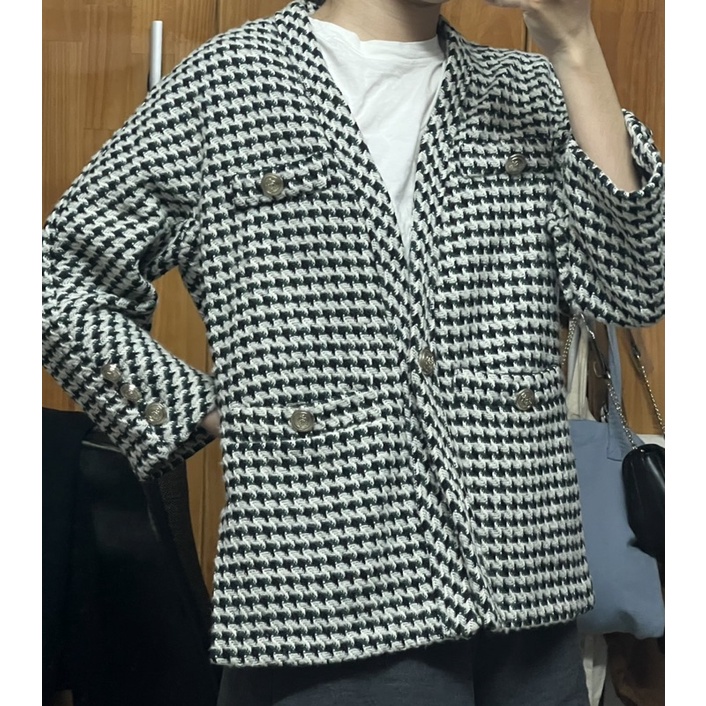 Áo cardigan len giả tweed