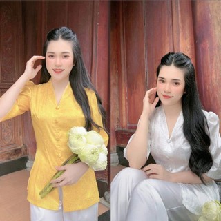 Đồ lam đi chùa mẫu nữ ba lai tim lụa gấm