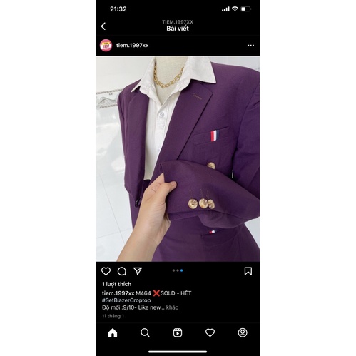 Pass set vest croptop 2hand màu tím