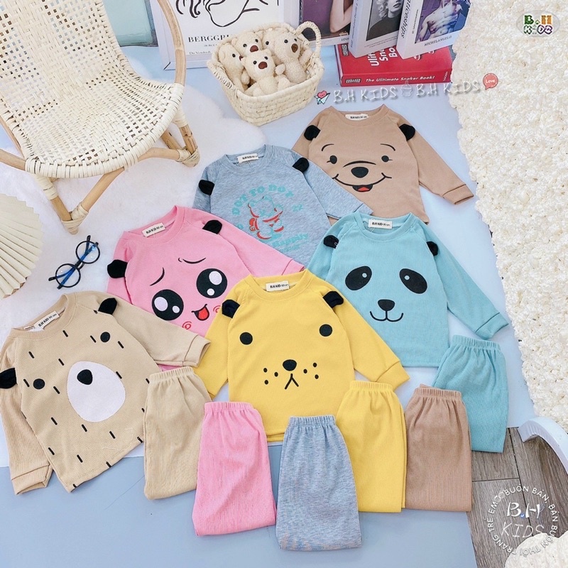 Đồ Bộ Dài Tay Tai Thú Chất Len Tăm(Mã 16) 💕LINA KIDS💕. Bộ đồ ngủ thu đông cho bé trai gái 8-18kg