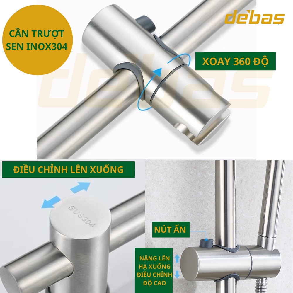 Thanh trượt tay sen điều chỉnh vòi hoa sen tắm inox 304 lên xuống cao cấp cần trượt tay sen tròn sen vuông Debas
