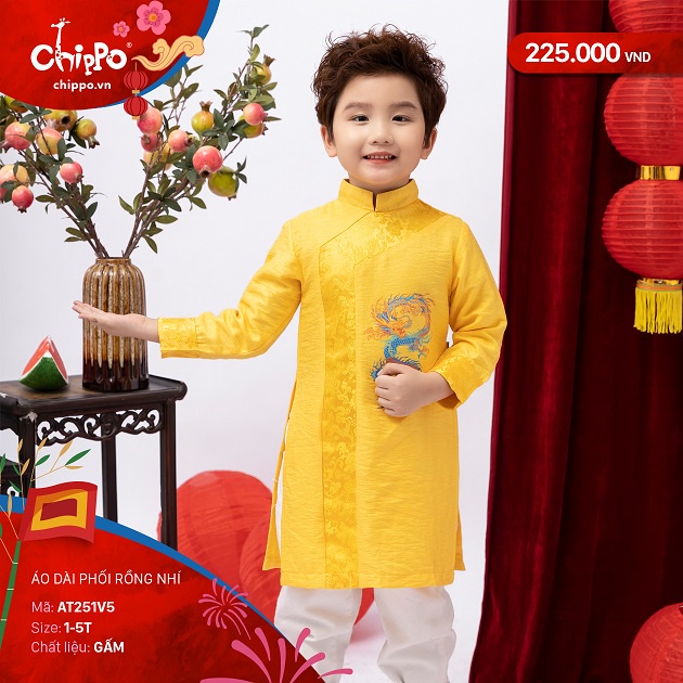 Áo dài bé trai Tết Chippo dáng cách tân mẫu mới 2023 cho bé trai 1 2 3 4 5 tuổi từ 10-20kg Quần áo trẻ em