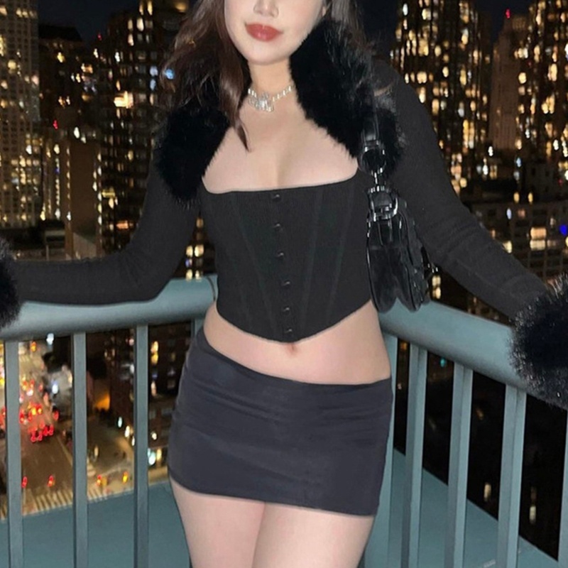 Áo Croptop Sát Nách Cổ Vuông Dáng Ôm Cài Nút Trước Thời Trang Cho Bạn Gái