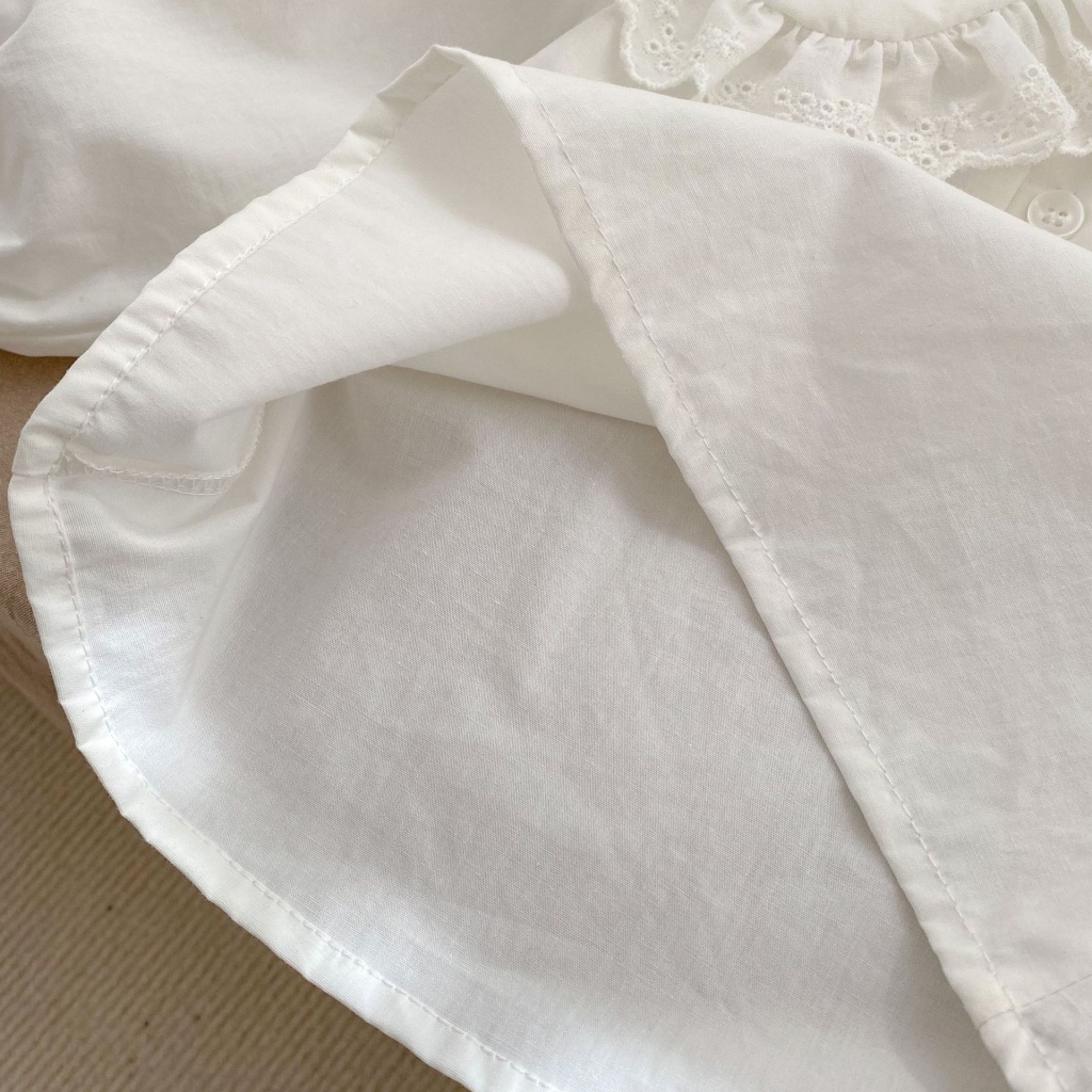 Áo Sơ Mi Tay Dài Vải Cotton Phối Ren Chấm Bi Kiểu Phương Tây Thời Trang Mùa Xuân 2023 R8FT Cho Bé Gái