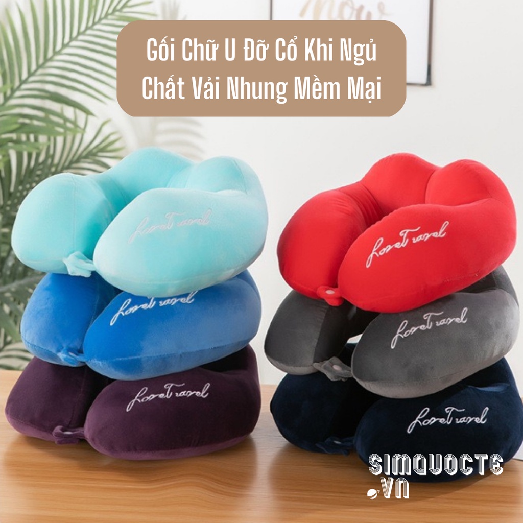 Gối đỡ cổ chữ U vải nhung mềm mịn thiết kế tối giản lót bông chống đau mỏi cổ vai gáy dùng cho văn phòng, du lịch GC06