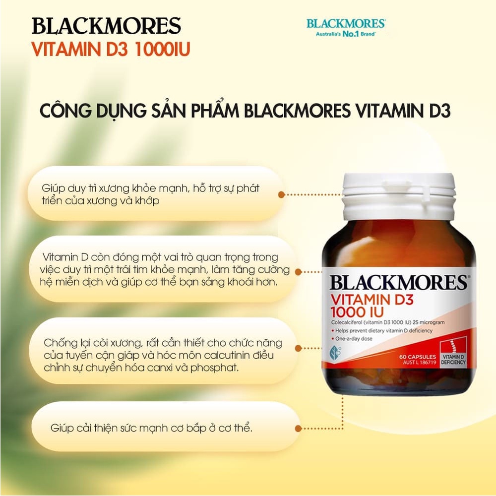 Vitamin C 1000mg Blackmores Úc 62 viên và Vitamin D3 1000IU tăng cường đề kháng, hệ miễn dịch khỏe
