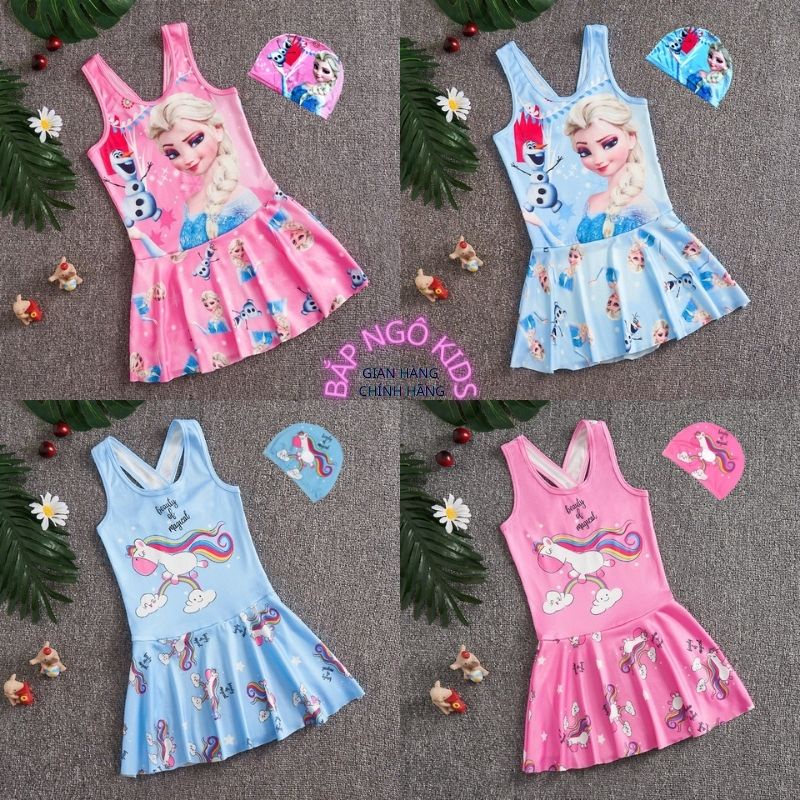 Bikini cho bé gái, đồ bơi liền thân Elsa Kỳ lân Ngựa pony cho bé từ 8 đến 30kg Bắp Ngô Kids