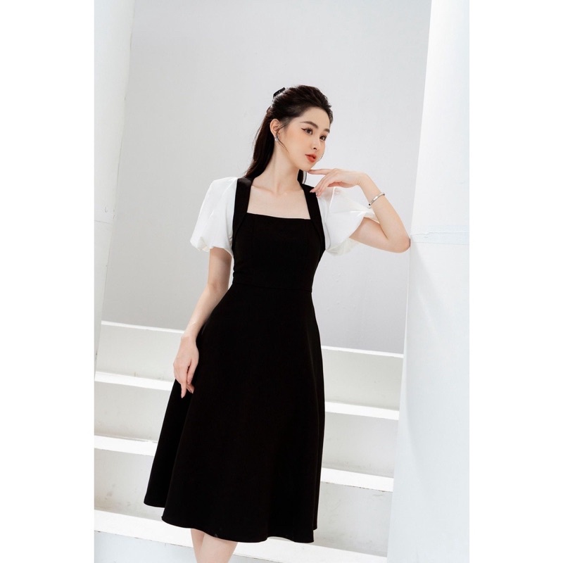Thanh lý váy cổ đáp lượn phối tay bồng Tiin store size S