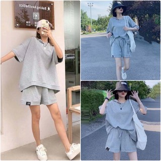 Bộ only thêu, chất bo cotton from rộng, tay lỡ, màu xám