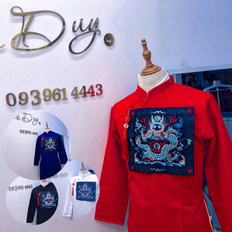 Áo dài cách tân nam hoa văn thổ cẩm