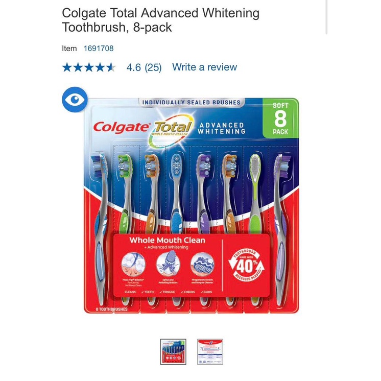 (1 CÁI LẺ) bàn chải đánh răng Colgate Total Advanced Whitening Toothbrush nội địa Mỹ