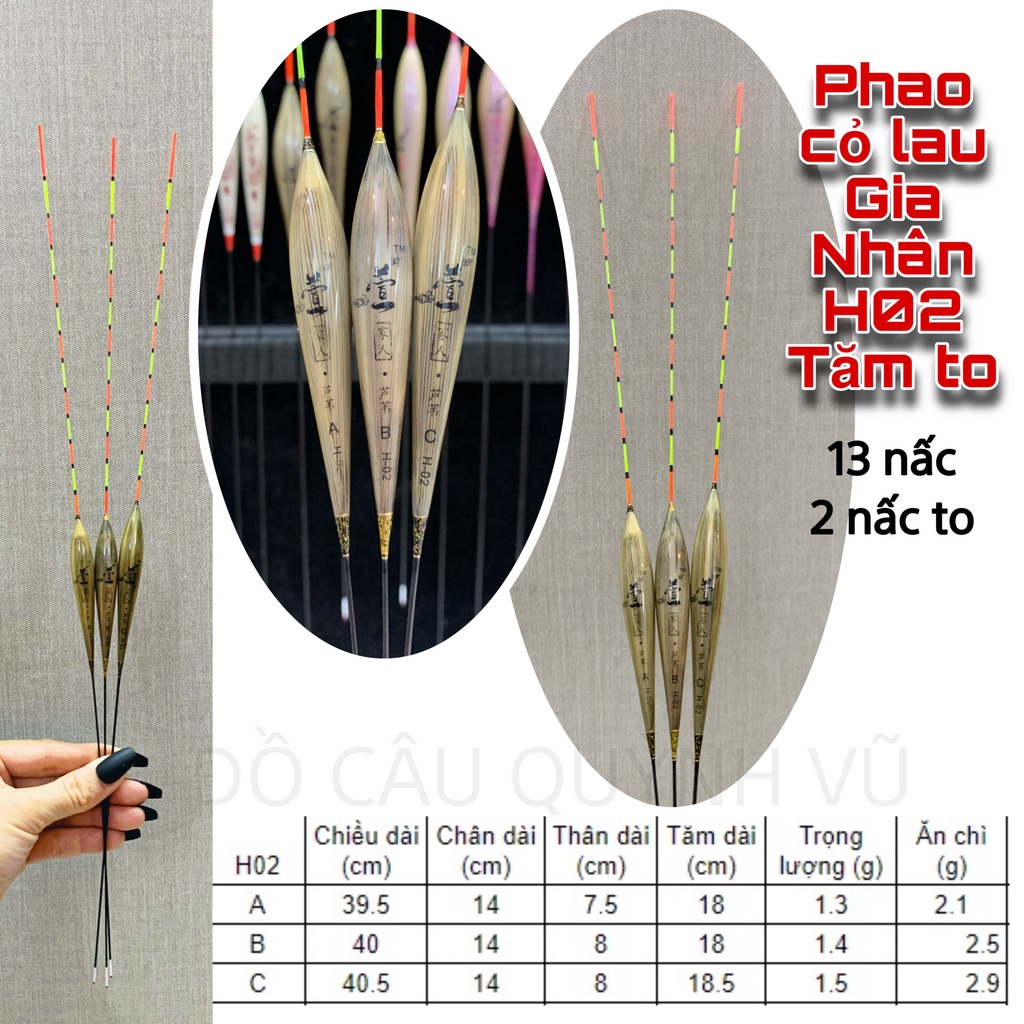 Phao cỏ câu cá tăm to Gia Nhân H02.H03.H04 câu cá chép, câu cá tự nhiên, dịch vụ, phao câu đài