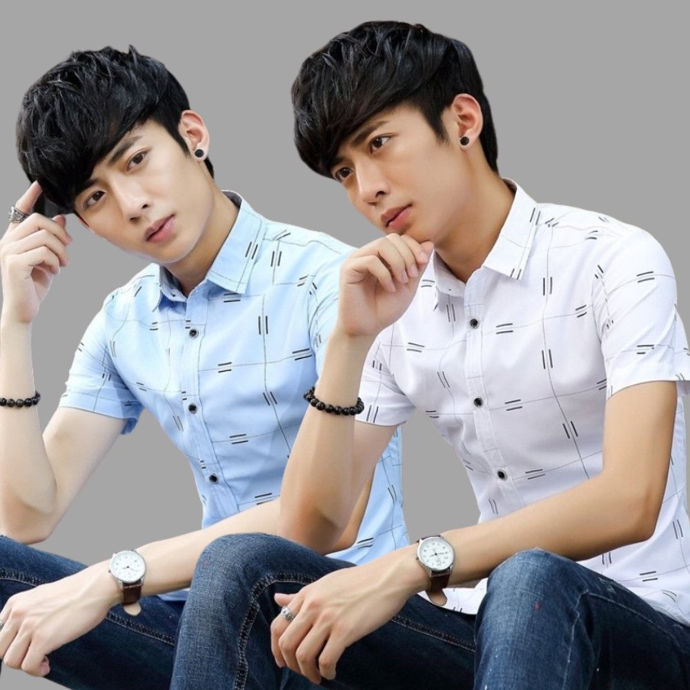 Áo Sơ Mi Nam Ngắn Tay ❤️ Áo Sơ Mi Nam Cộc Tay Phối Họa Tiết Dấu Bằng Thời Trang Cao Cấp PONIVA