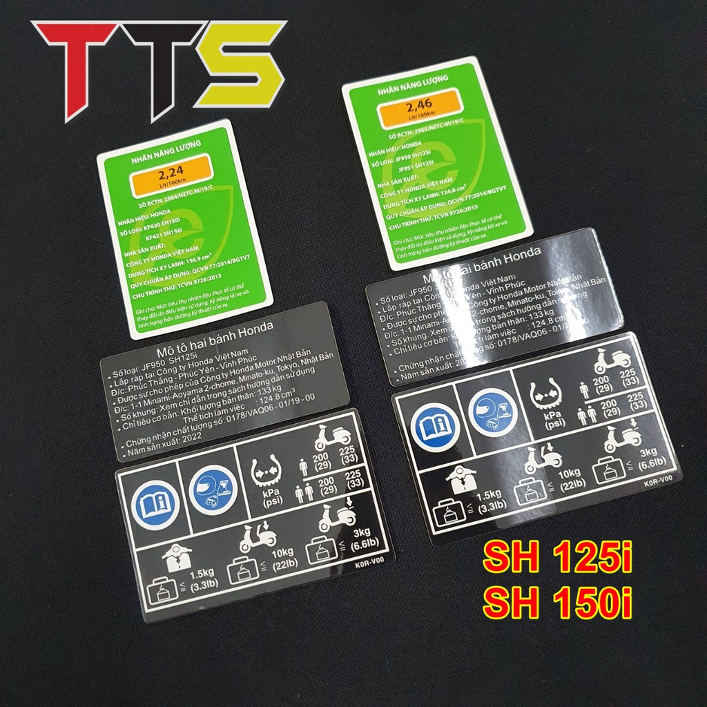 Bộ tem thông số SH 125i, 150i gồm tem năng lượng, tem hộp số, tem cốp zin sử dụng cho xe Sh VIỆT