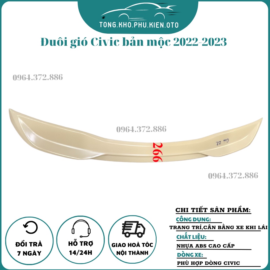 Đuôi gió liền cốp theo xe Honda Civic 2022,2023 Mẫu Thể thao mạnh mẽ, cánh lướt gió Civic 2022- Bản mộc chưa sơn