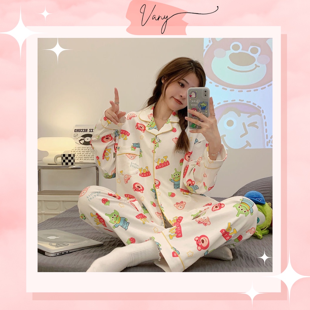 Bộ Đồ Ngủ Pijama Tay Dài In Hoạt Hình Toy Story Màu Trắng Dễ Thương Chất Cotton Mịn Đẹp Đủ Size Form Rộng
