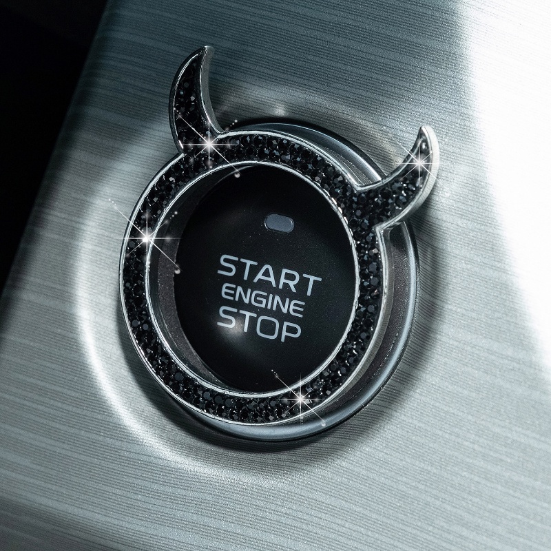 Miếng Dán Trang Trí Nút Khởi Động Xe Hơi Hình Tròn Đính Đá Lấp Lánh