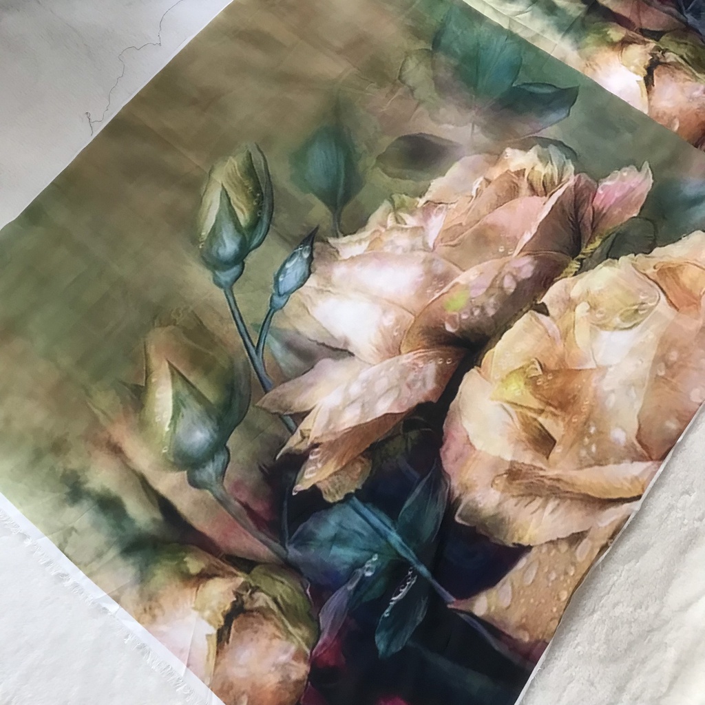Vải Voan Chiffon Khúc (68cm x 1m44) Họa Tiết Hoa - Mỏng, Rũ, Co Giãn - May Khăn Choàng, Áo Kiểu, Tập May