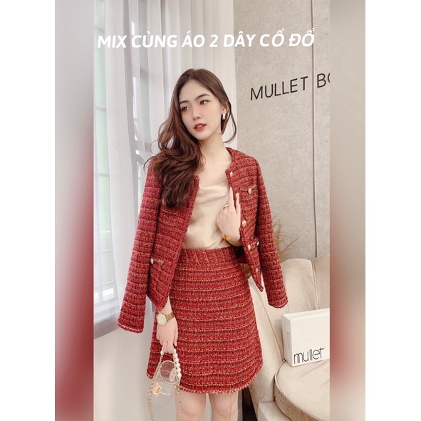 Set dạ tweed đỏ đô tách rời