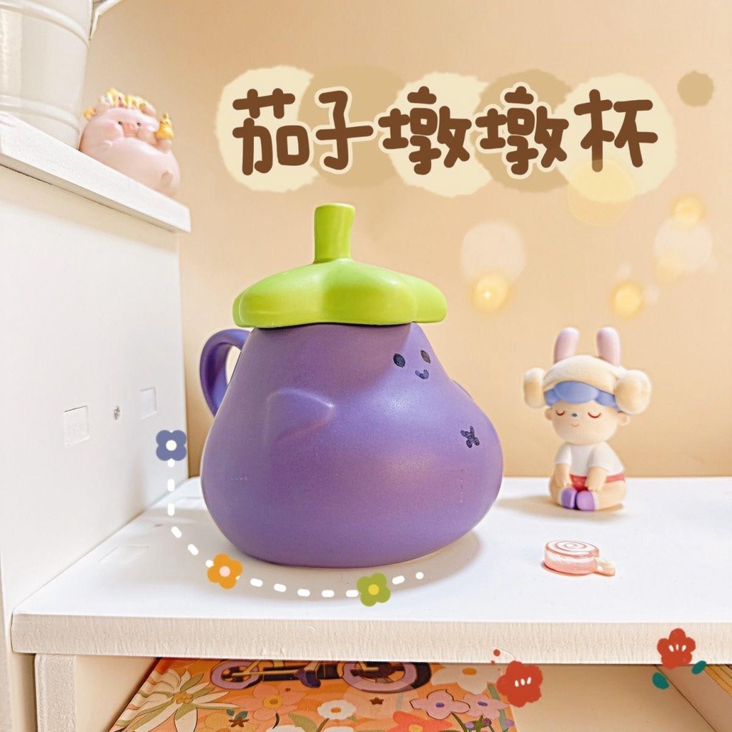 Cốc Uống Nước Bằng Gốm Sứ Cao Cấp Họa Tiết Quả Cà Tím Hoạt Hình Dễ Thương