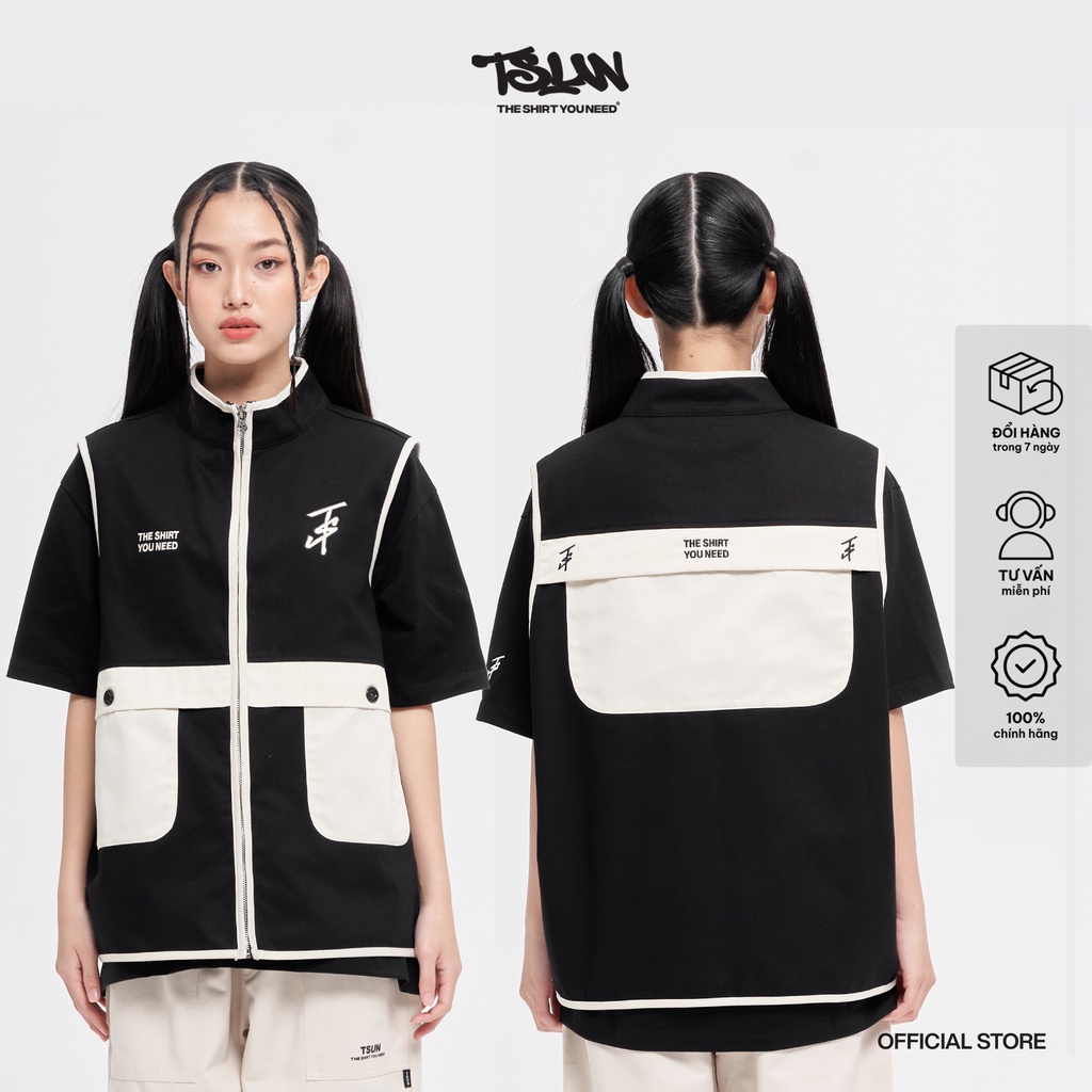 Áo Khoác TSUN Khaki Vest -  - Chi Tiết Thêu - Đen/Kem