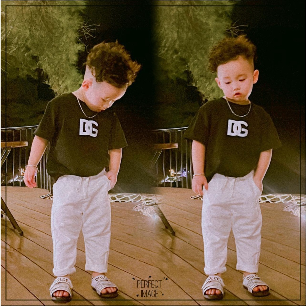 Áo thun cộc tay DG cho bé trai gái chất cotton, áo phông gia đình form rộng unisex - Samy Kids