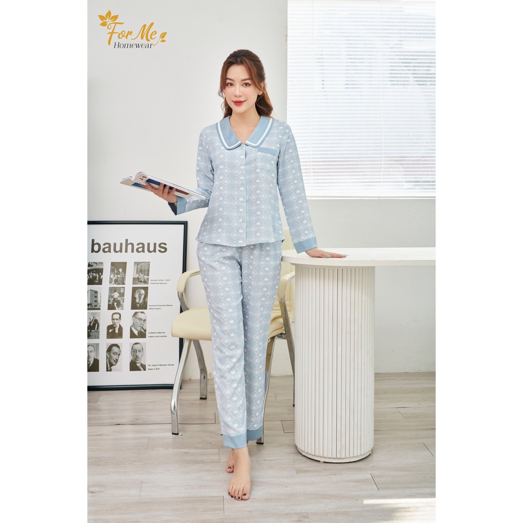 Bộ lụa Hàn Châu cao cấp Dài tay Vương Miện 04, ForMe Pijama
