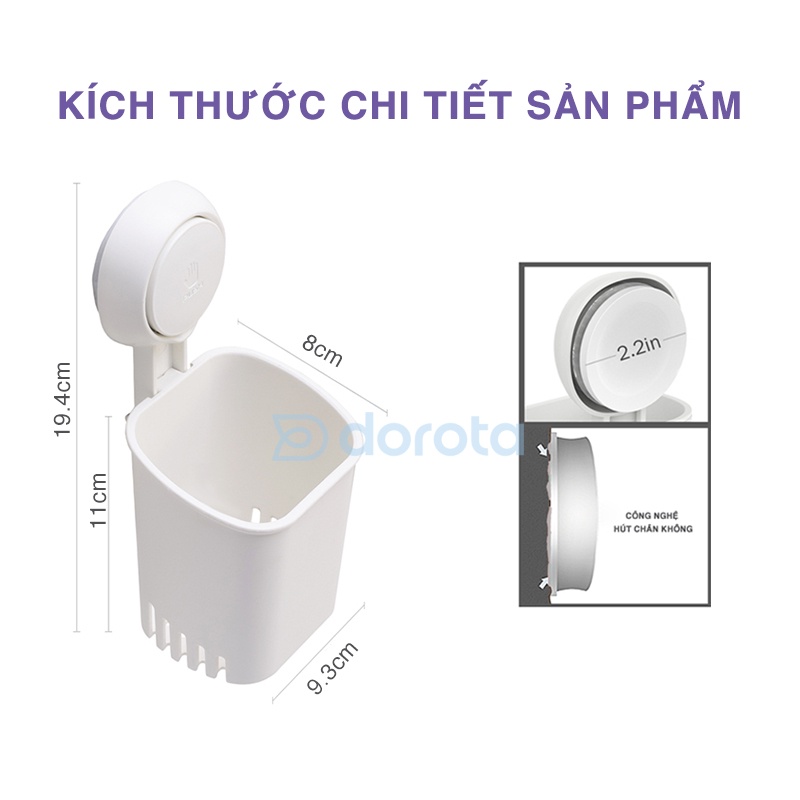 Cốc đựng bàn chải đánh răng cao cấp DOROTA công nghệ hút chân không để đồ nhà bếp AW562