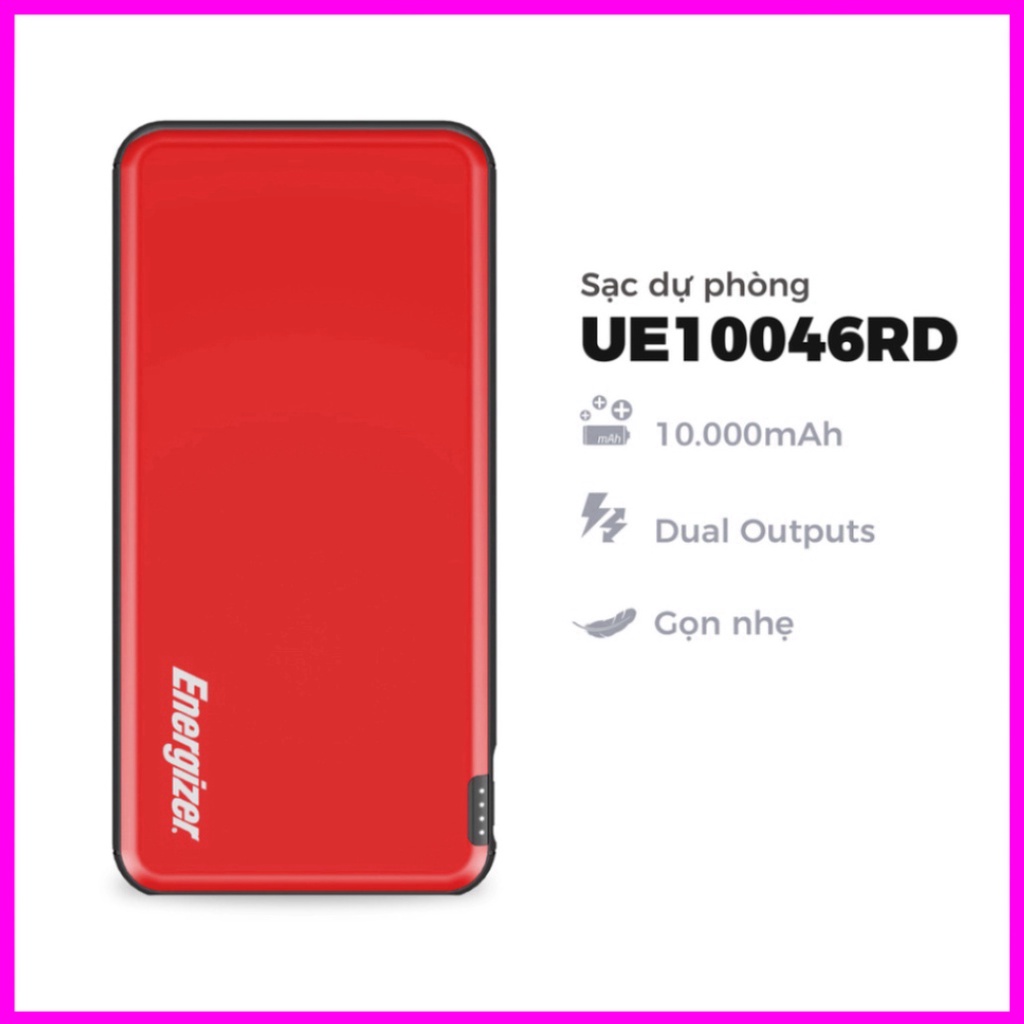 Pin dự phòng Energizer Chiến Binh II 10000mAh UE10046 - thiết kế gọn nhẹ, tích hợp 2 cổng output tiện lợi