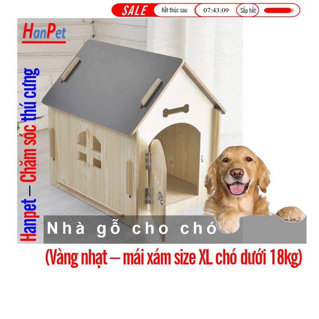 Hình ảnh Hanpet.GV- Nhà gỗ cho chó mèo ở kích thước lớn 80x55x74cm chuồng cho chó dưới 22kg #4