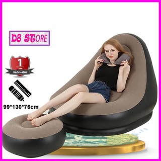 Ghế hơi tựa lưng bọc nhung, mềm mịn êm ái, có đệm hơi intex lót chân cao cấp - d8 store