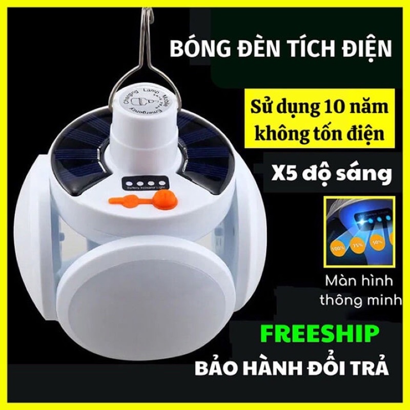 bóng đèn tích điện 2 chế độ sạc pin + năng lượng mặt trời