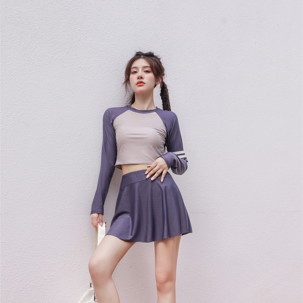 Bộ Đồ Bơi Thể Thao Dài Tay Ôm Dáng Kín Đáo Cho Nữ