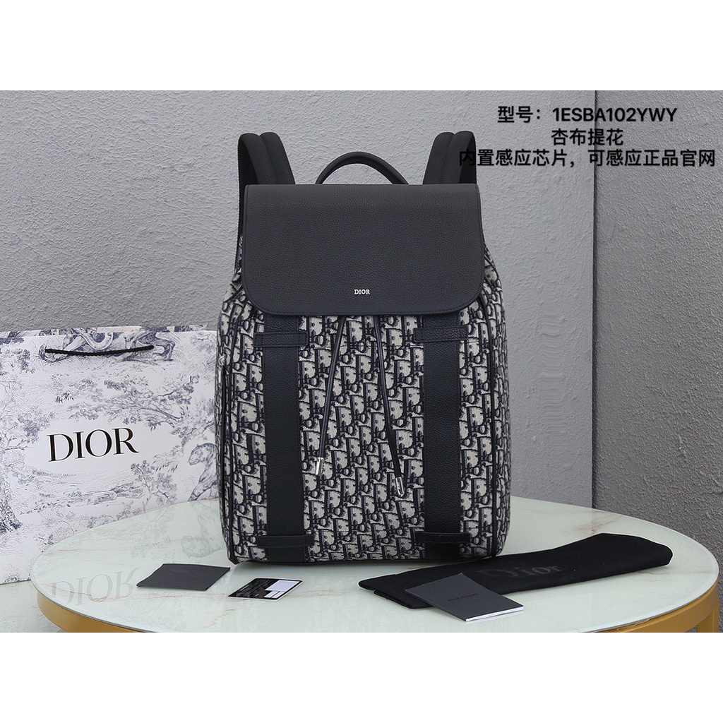 Balo CD Oblique Jacquard Canvas phối Da Bò Size 40