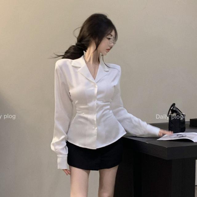 Áo Sơ Mi Trắng Tay Dài Thắt Dây Eo Thời Trang Dành Cho Nữ