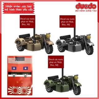 Xe Moto 3 bánh trang bị vũ khí của phát xít Đức, Nhật - Đồ chơi Lắp ghép Xếp hình Mô hình Mini Minifigures lính Army WW2