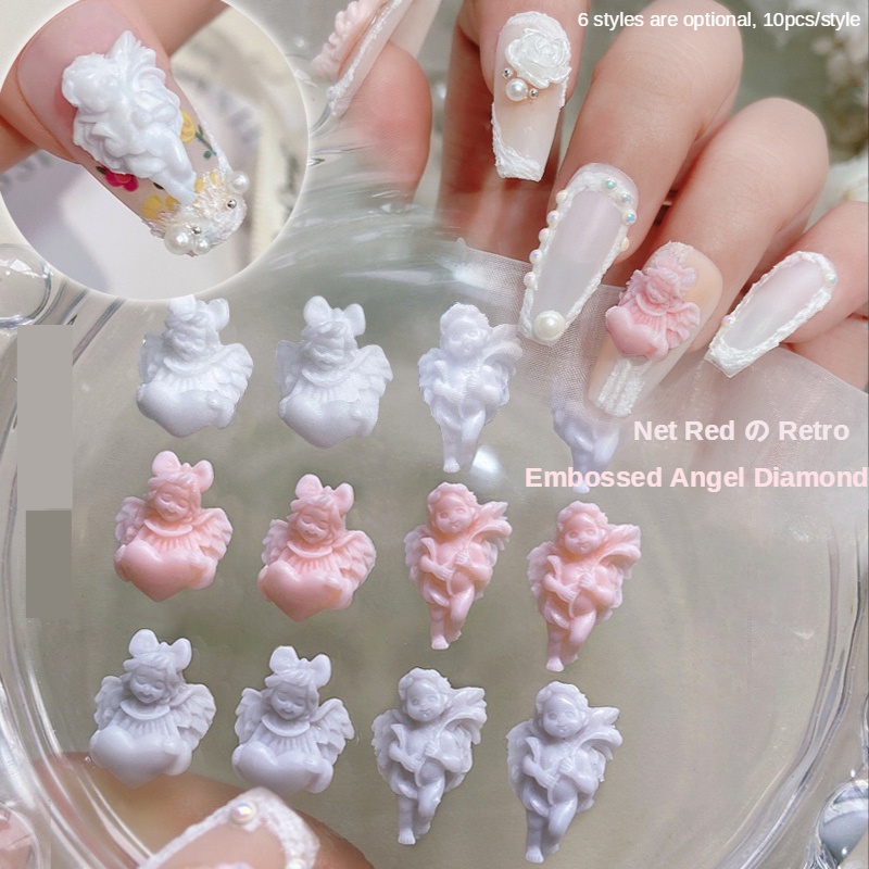 10 món đồ trang trí móng tay hình thiên thần tình yêu dập nổi / Trang sức kim cương móng tay nhựa 3D