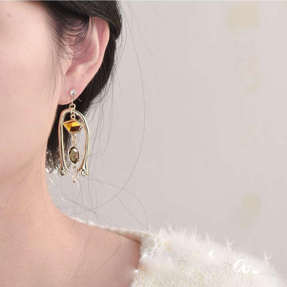 Khuyên Tai Bất Đối Xứng Thời Trang Cho Nữ|Khuyên Tai Thả Lủng Lẳng Phong Cách Pháp Khí Chất