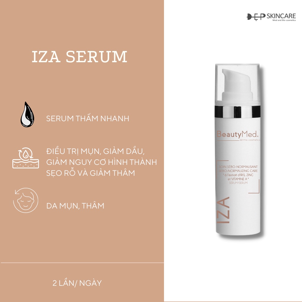 Serum tinh chất IZA Dành Cho Da Dầu, Mụn Trứng Cá - Beauty Med nhập khẩu từ Pháp 30ml