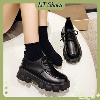 Giày bốt da nữ dáng Oxford cổ thấp cột dây đế cao cá tính G19_NT Shoes