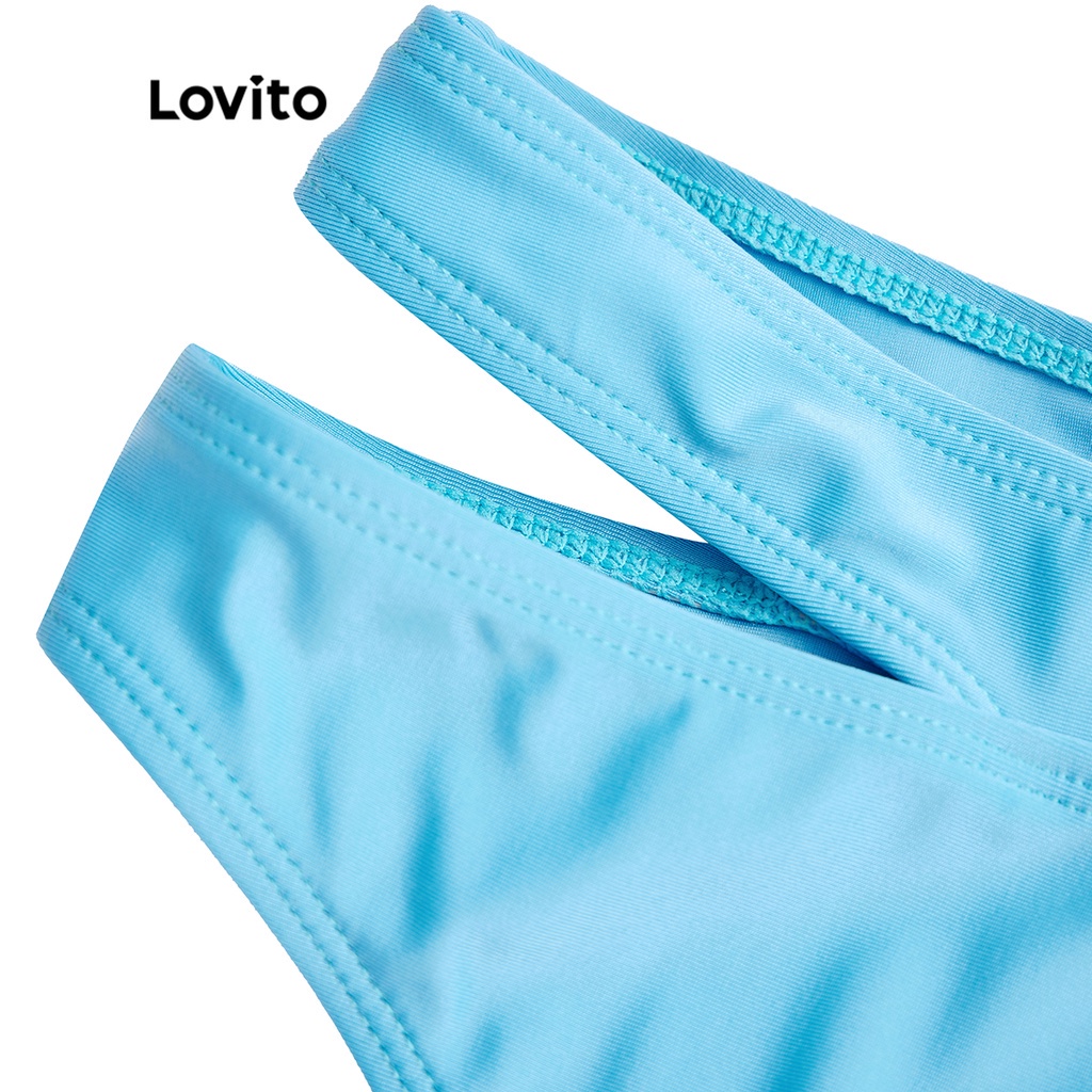Bộ bikini Lovito màu trơn có gọng cắt xẻ sexy dành cho nữ L38AD026 (xanh dương)