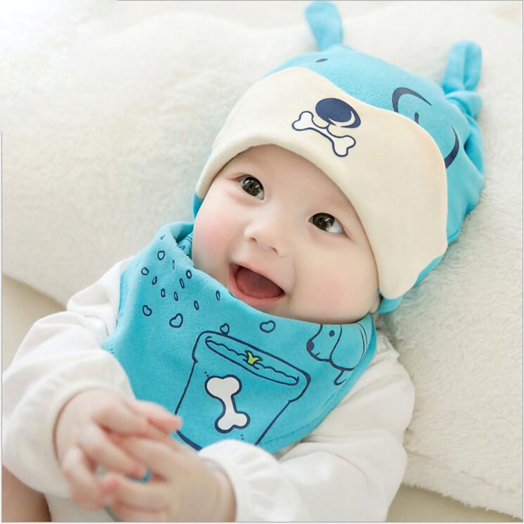 Babyfair. Nón giữ ấm cho bé trùm tai bằng bông mùa xuân Mũ len thu 3‑6 tháng trai gái