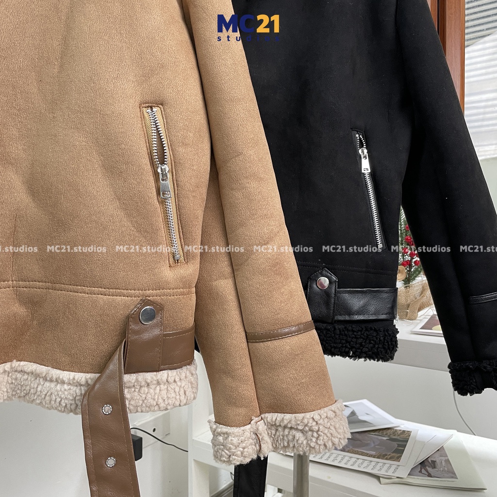 Áo khoác da lộn có đai MC21.STUDIOS lót bông jacket form rộng Unisex nam nữ phong cách Streetwear Ulzzang Hàn Quốc A3434